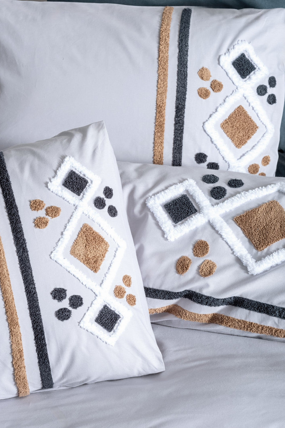 Cotton Box-Cotton Box Puff Nakışlı çift Kişilik Nevresim Takımı Stesso Gri-Çift Kişilik Nevresim Takımı-2-Milagron.com