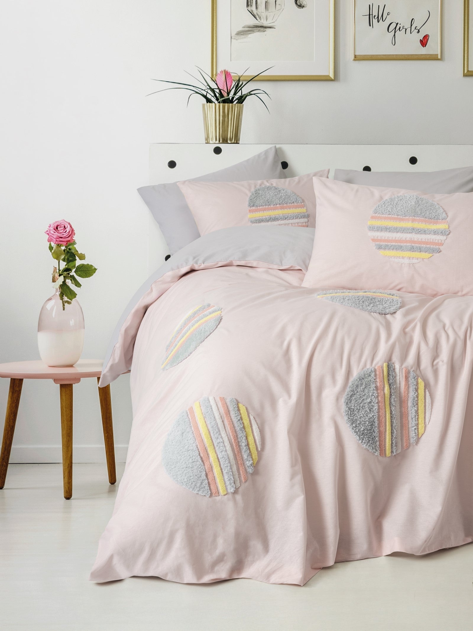 Cotton Box Puff Nakışlı Çift Kişilik Nevresim Takımı Tuft Gri