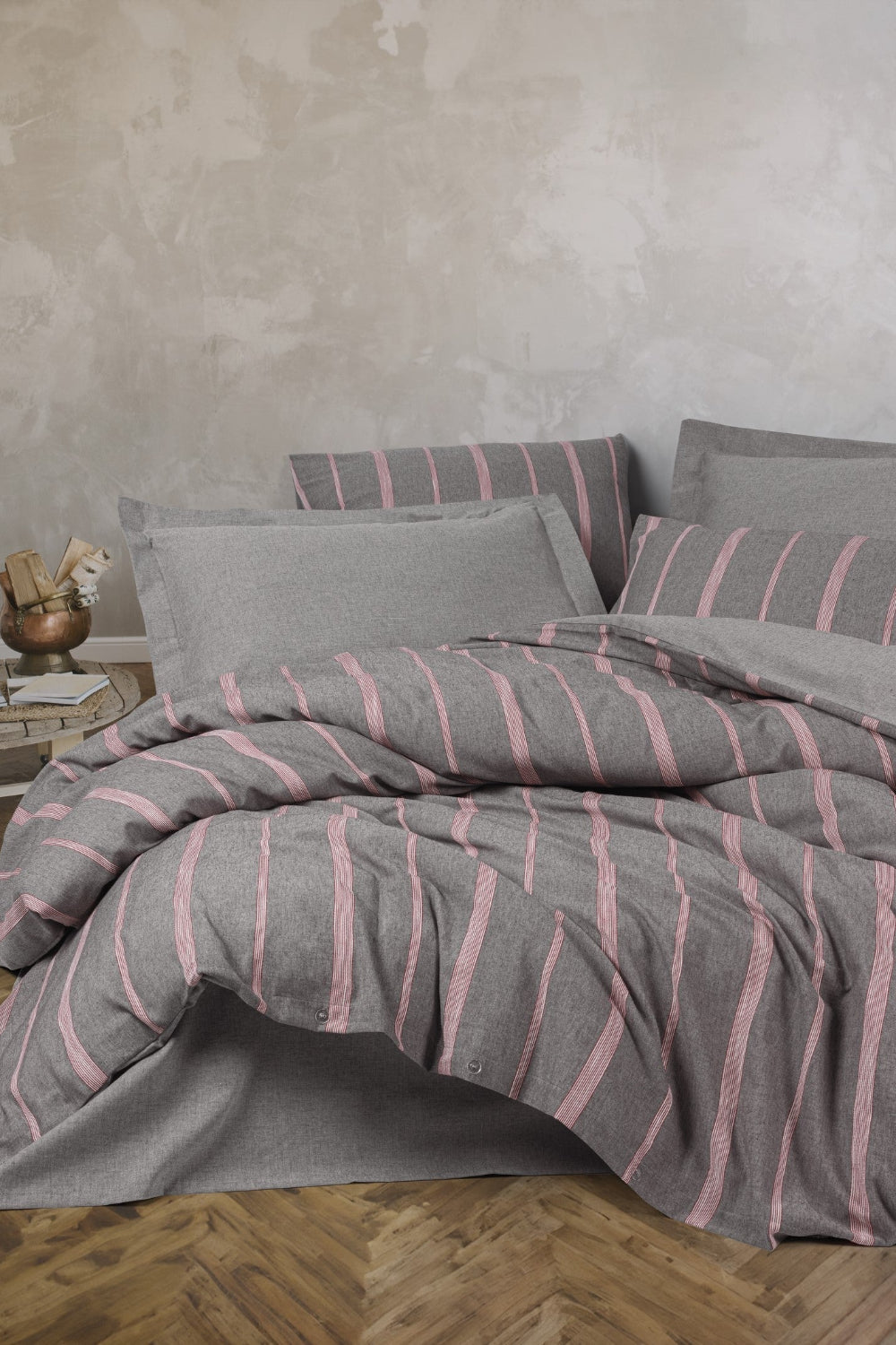 Cotton Box-Ribbed Çift Kişilik Nevresim Takımı Barisan Gri-Nevresim Takımı-1-Milagron.com