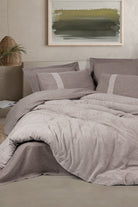 Cotton Box-Ribbed Çift Kişilik Nevresim Takımı Linje Kahve-Nevresim Takımı-1-Milagron.com