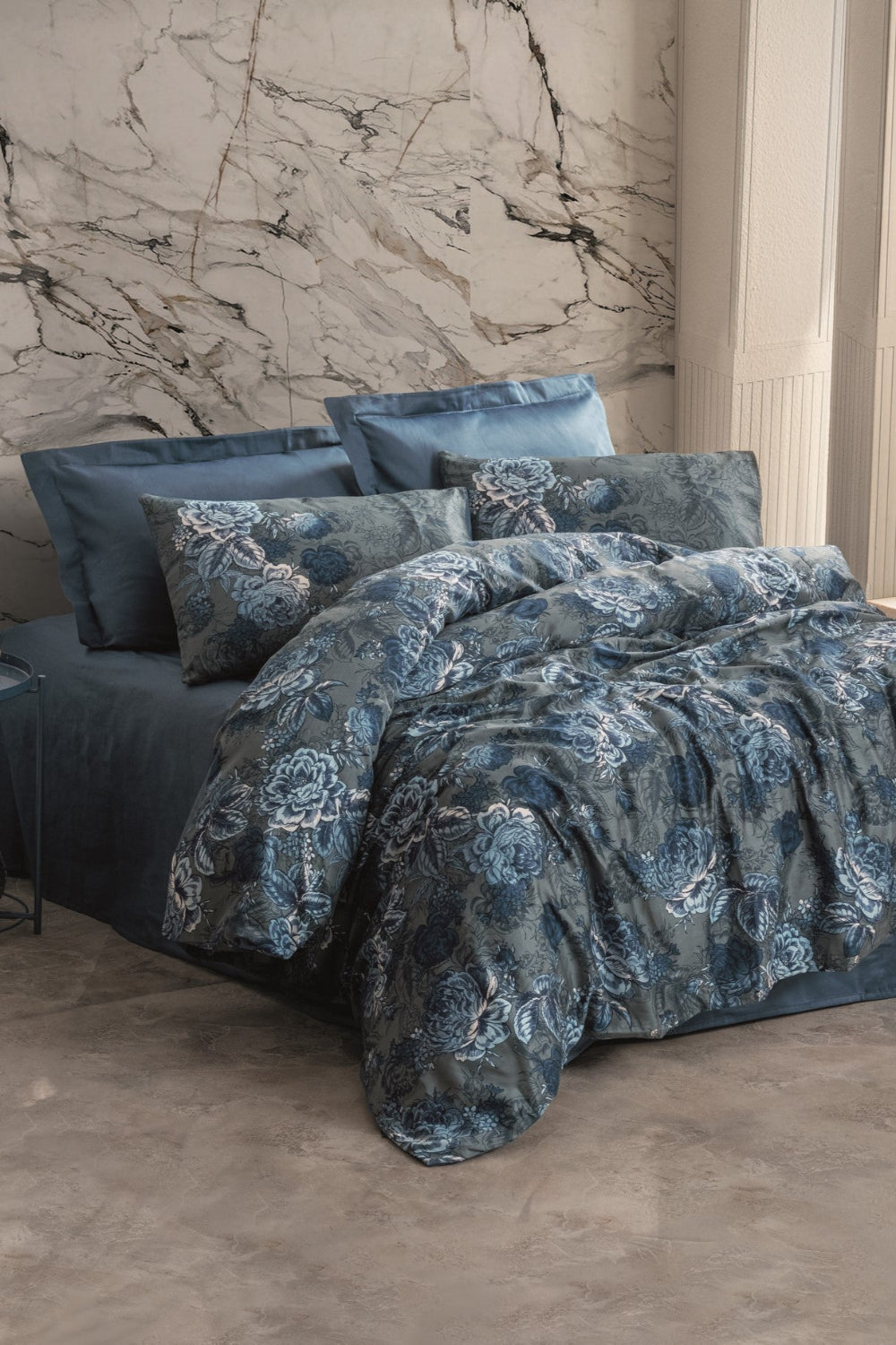 Cotton Box-Saten Çift Kişilik Nevresim Takımı Liza Petrol-Nevresim Takımı-1-Milagron.com