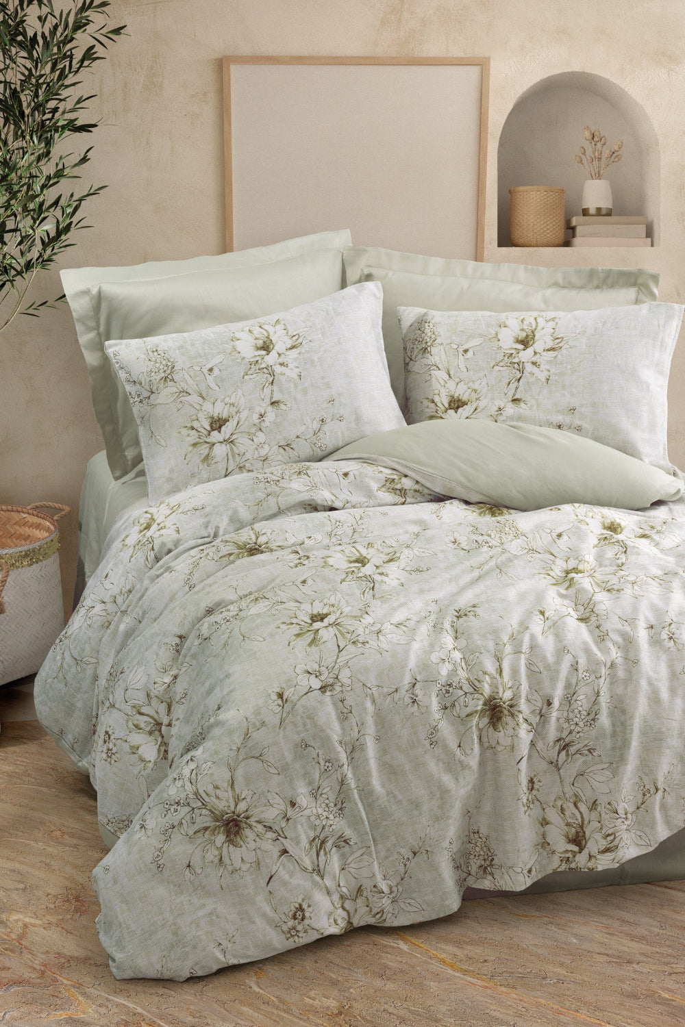 Cotton Box-Saten Çift Kişilik Nevresim Takımı Lucida Bej-Nevresim Takımı-1-Milagron.com