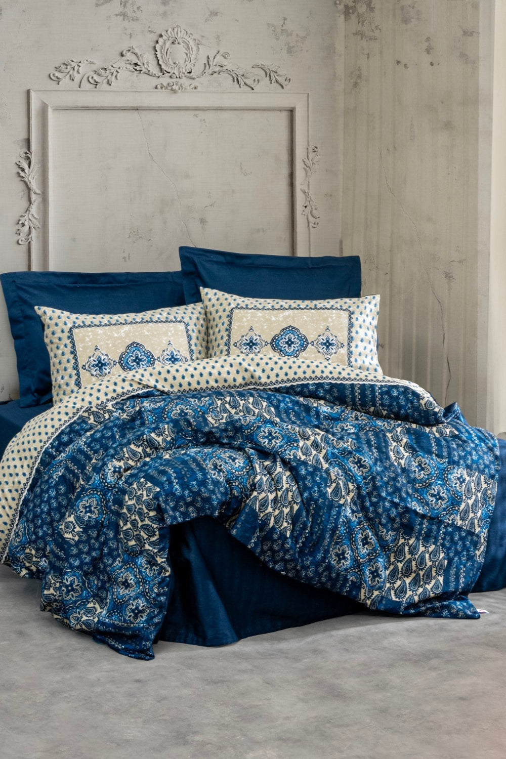 Cotton Box-Saten Çift Kişilik Nevresim Takımı Stasya Lacivert-Nevresim Takımı-1-Milagron.com