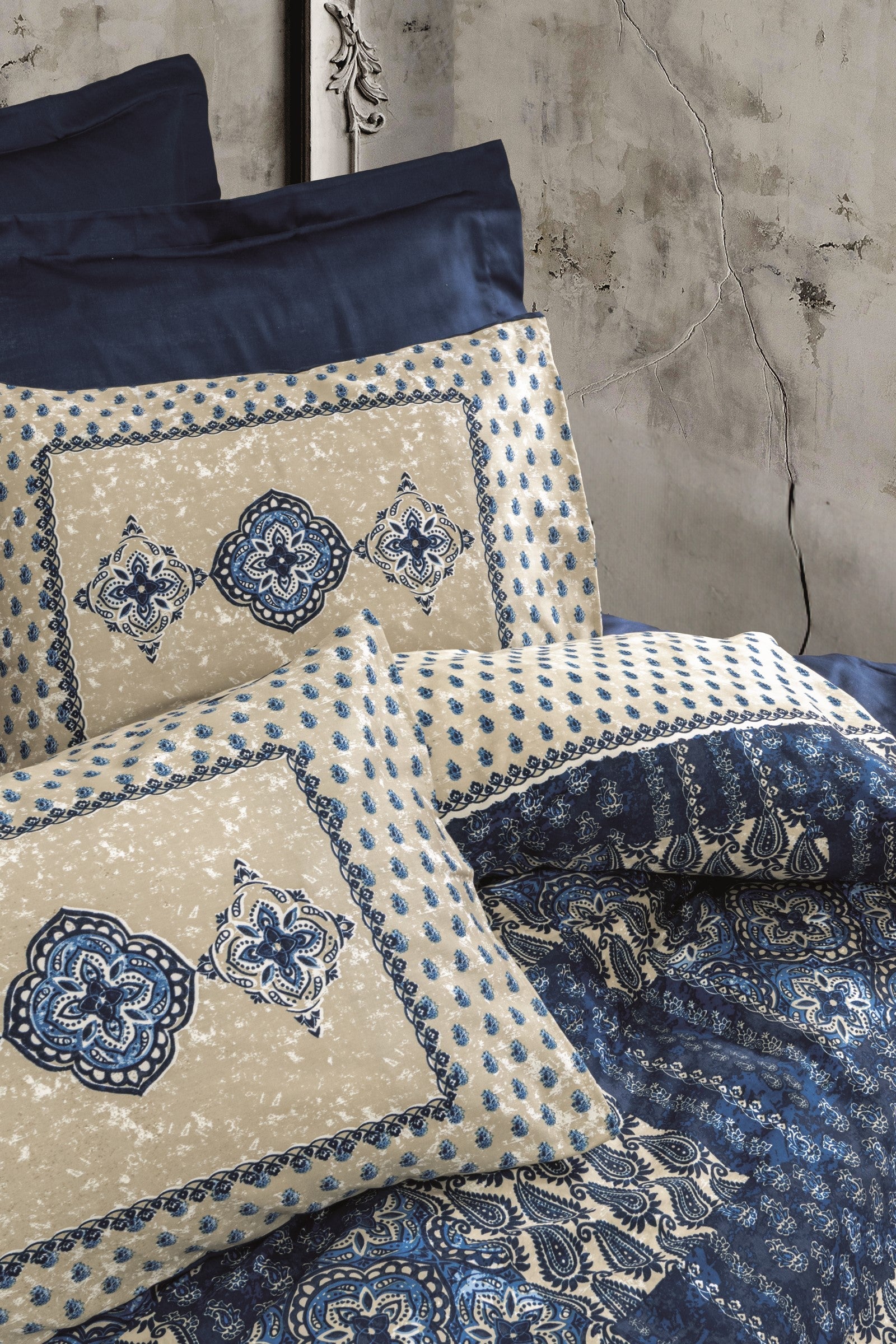 Cotton Box-Saten Çift Kişilik Nevresim Takımı Stasya Lacivert-Nevresim Takımı-2-Milagron.com