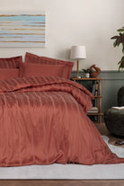 Cotton Box-Smart Bambu Saten Çift Kişilik Nevresim Takımı Stripe Kiremit-Nevresim Takımı-1-Milagron.com