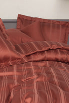 Cotton Box-Smart Bambu Saten Çift Kişilik Nevresim Takımı Stripe Kiremit-Nevresim Takımı-2-Milagron.com