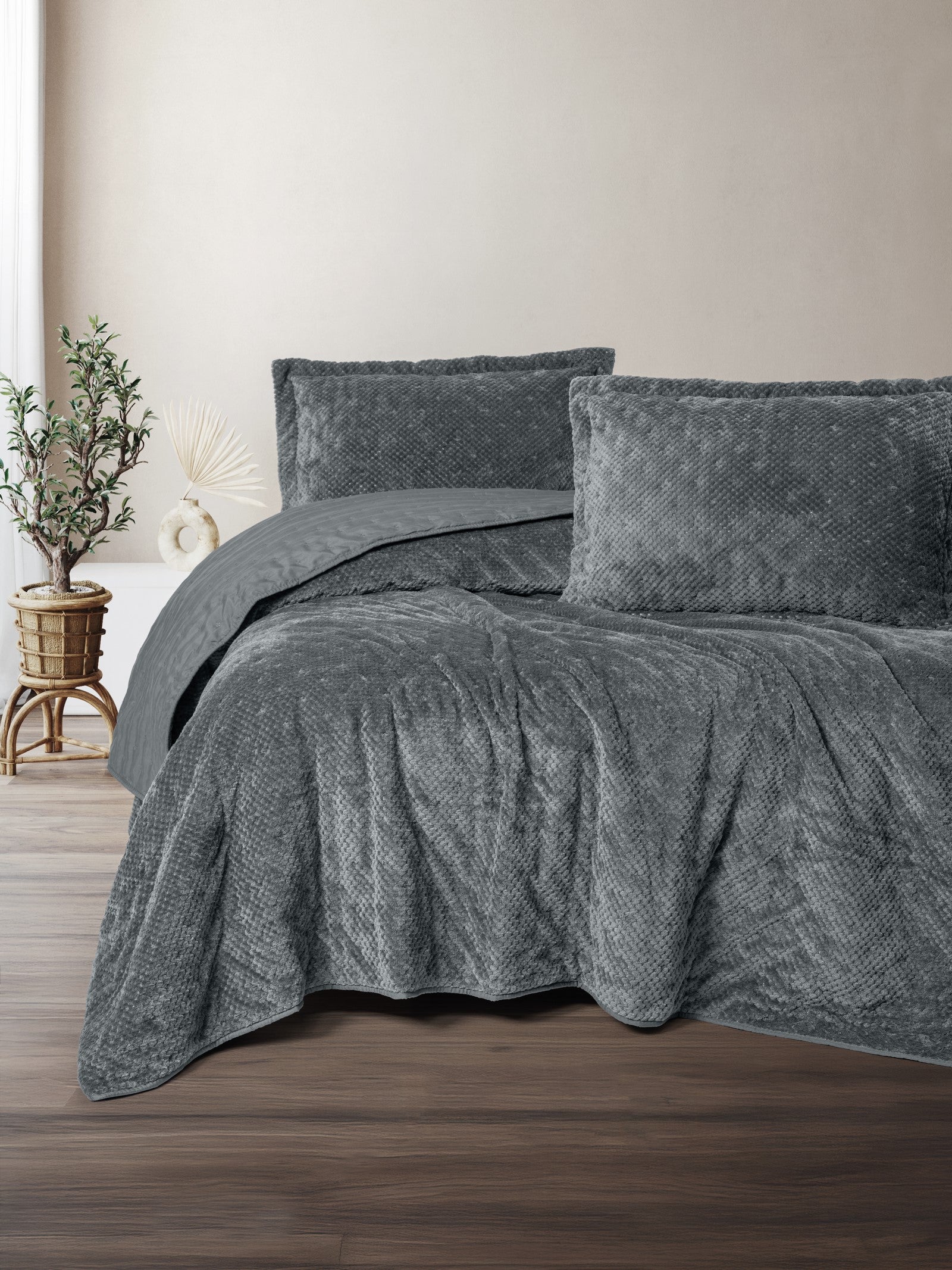 Cotton Box Softnest Çift Kişilik Yatak Örtüsü Boleta Koyu Gri