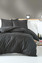 Cotton Box-Stripe Saten Çift Kişilik Nevresim Takımı Antrasit-Nevresim Takımı-1-Milagron.com