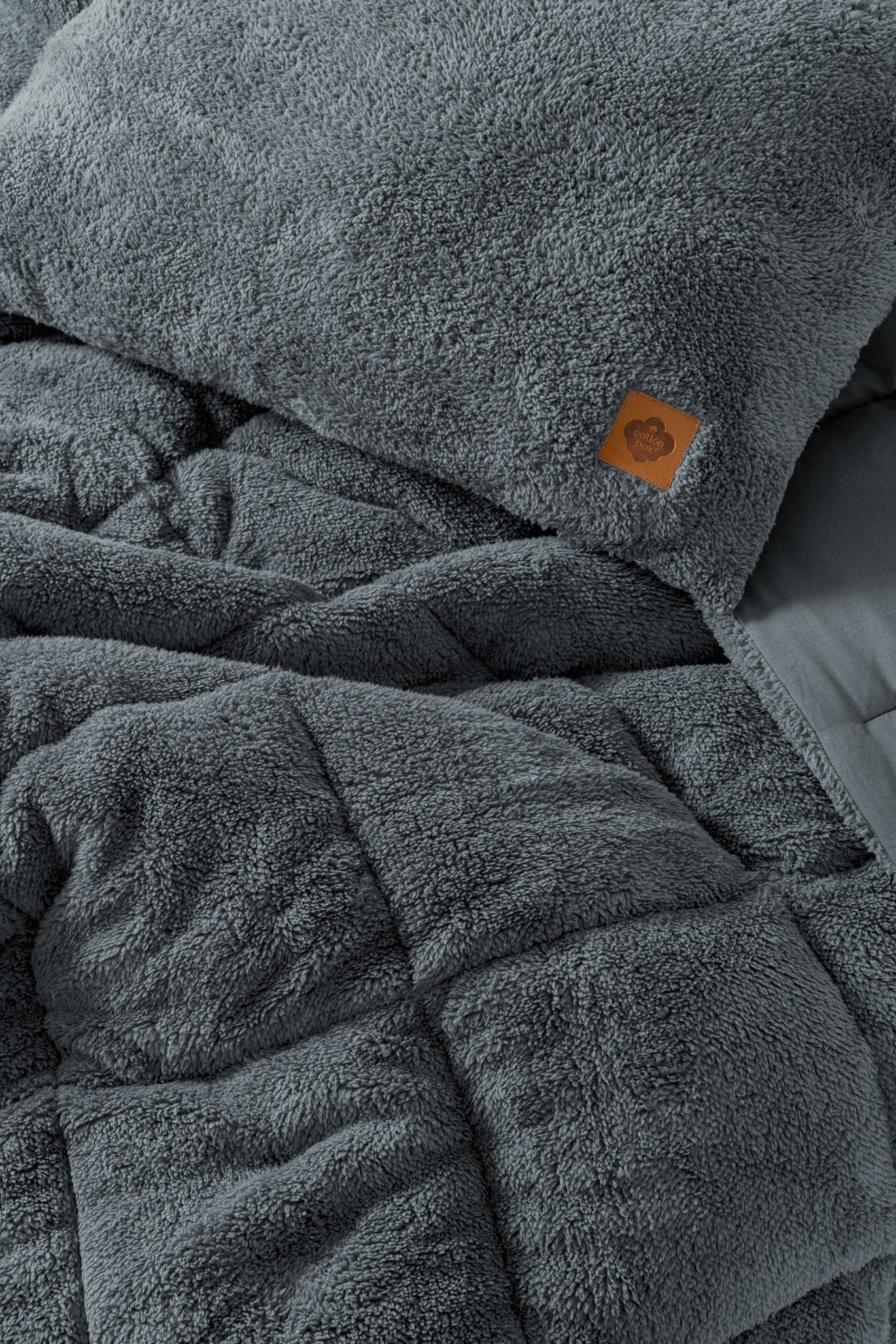 Cotton Box-Tek Kişilik Peluş Yorgan Seti Gri 155x215 Cm-Yorgan-2-Milagron.com
