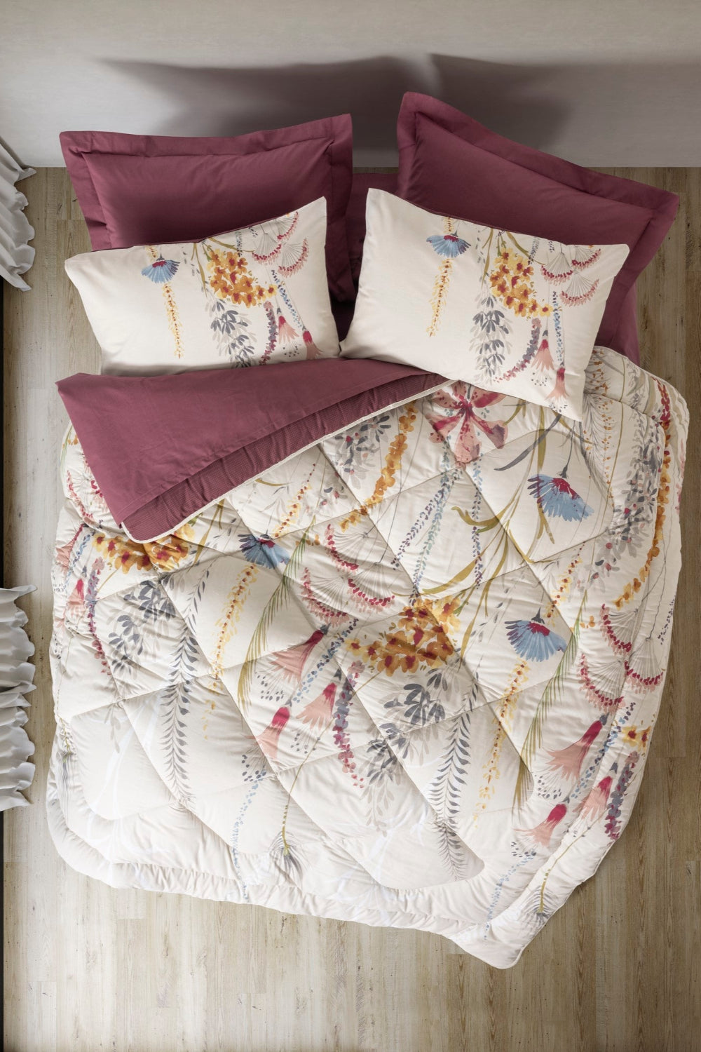 Cotton Box-Tek Kişilik Uyku Seti Flos Bordo-Nevresim Takımı-1-Milagron.com