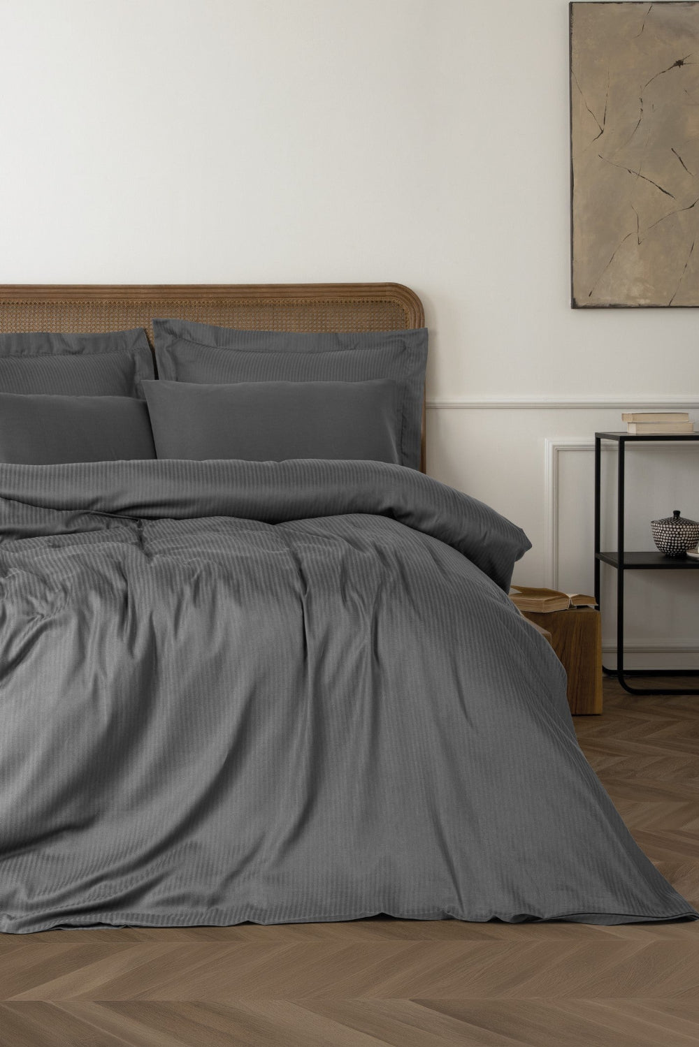 Cotton Box-Tensel Craft Çift Kişilik Nevresim Takımı Antrasit-Nevresim Takımı-1-Milagron.com