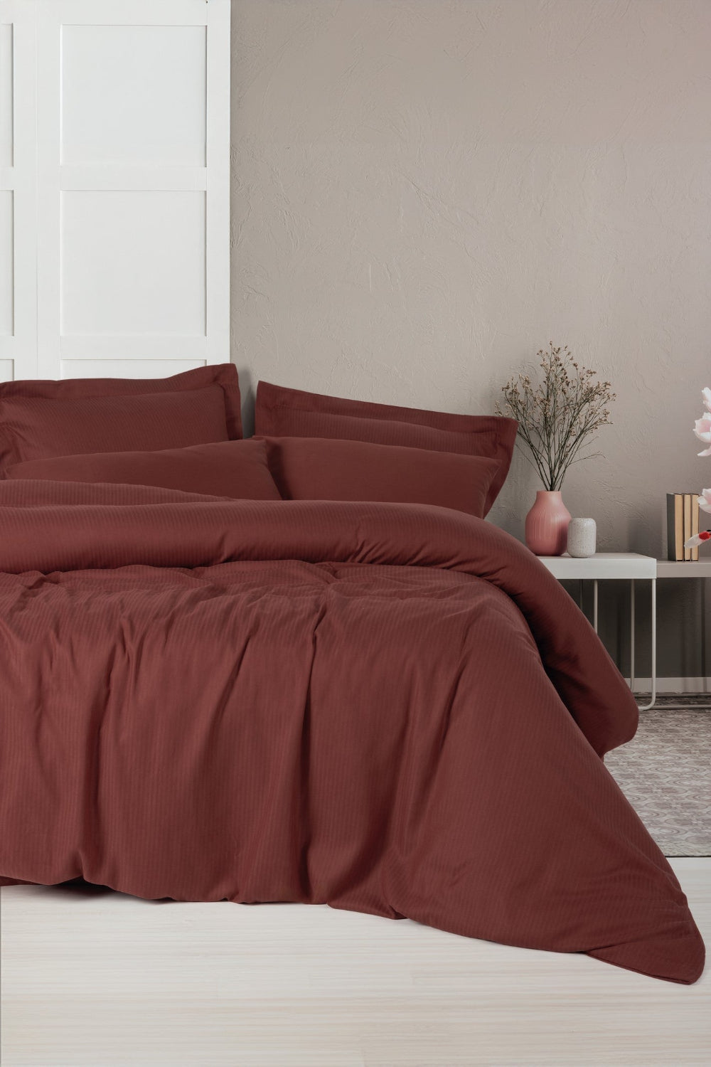 Cotton Box-Tensel Craft Çift Kişilik Nevresim Takımı Bordo-Nevresim Takımı-1-Milagron.com