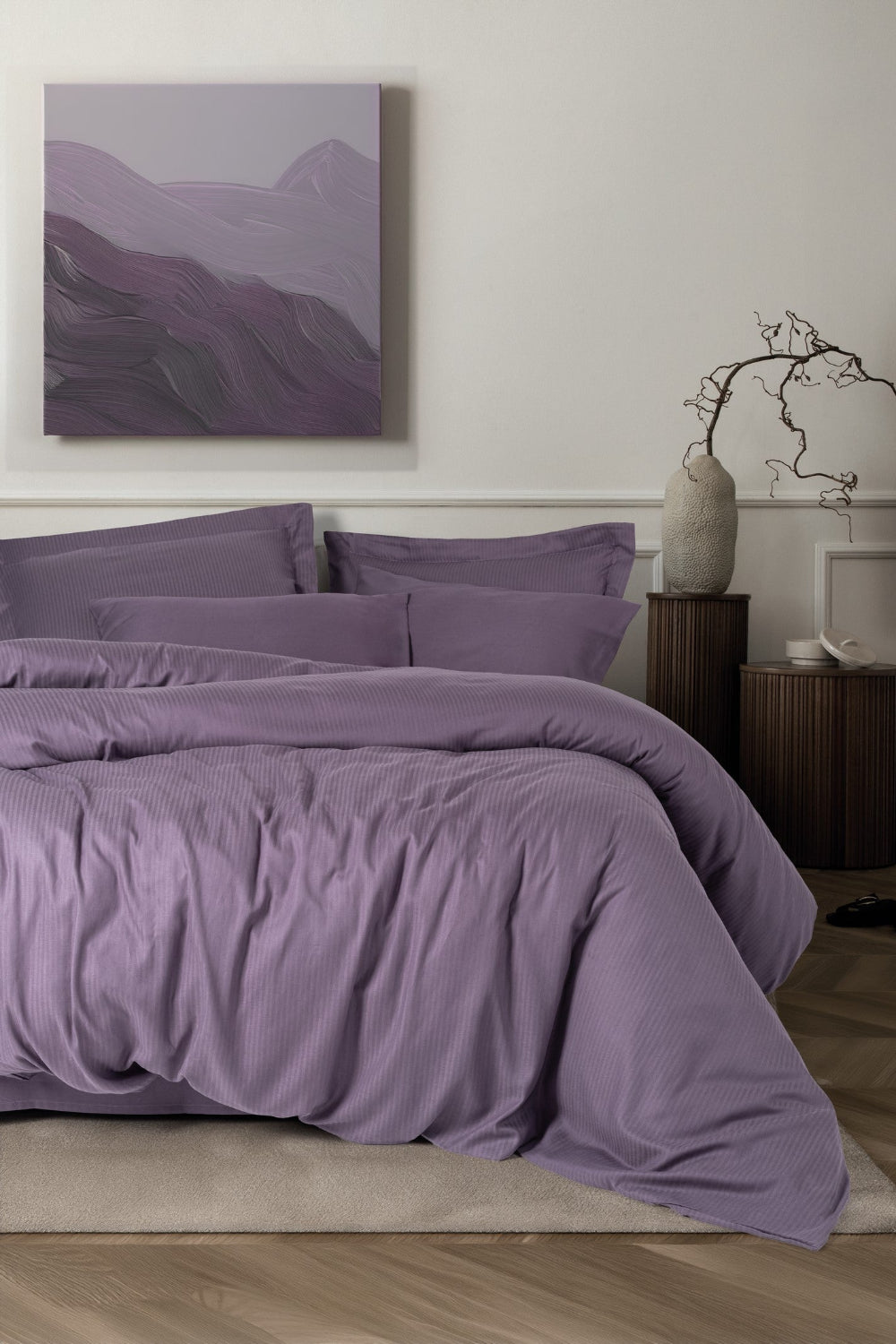 Cotton Box-Tensel Craft Çift Kişilik Nevresim Takımı Mürdüm-Nevresim Takımı-1-Milagron.com