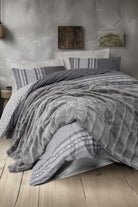 Cotton Box-Trim Çift Kişilik Kürk Battaniyeli Nevresim Takımı Suave Antrasit-Nevresim Takımı-1-Milagron.com