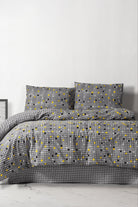 Cozy Home-Cozy Home çift Kişilik Lastikli çarşaflı Nevresim Takımı Dama Sarı-Çift Kişilik Nevresim Takımı-2-Milagron.com