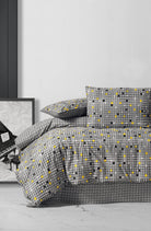 Cozy Home-Cozy Home çift Kişilik Lastikli çarşaflı Nevresim Takımı Dama Sarı-Çift Kişilik Nevresim Takımı-4-Milagron.com