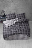 Cozy Home-Cozy Home çift Kişilik Lastikli çarşaflı Nevresim Takımı Ekose Antrasit-Çift Kişilik Nevresim Takımı-1-Milagron.com