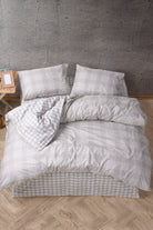 Cozy Home-Cozy Home çift Kişilik Lastikli çarşaflı Nevresim Takımı Ekose Bej-Çift Kişilik Nevresim Takımı-1-Milagron.com