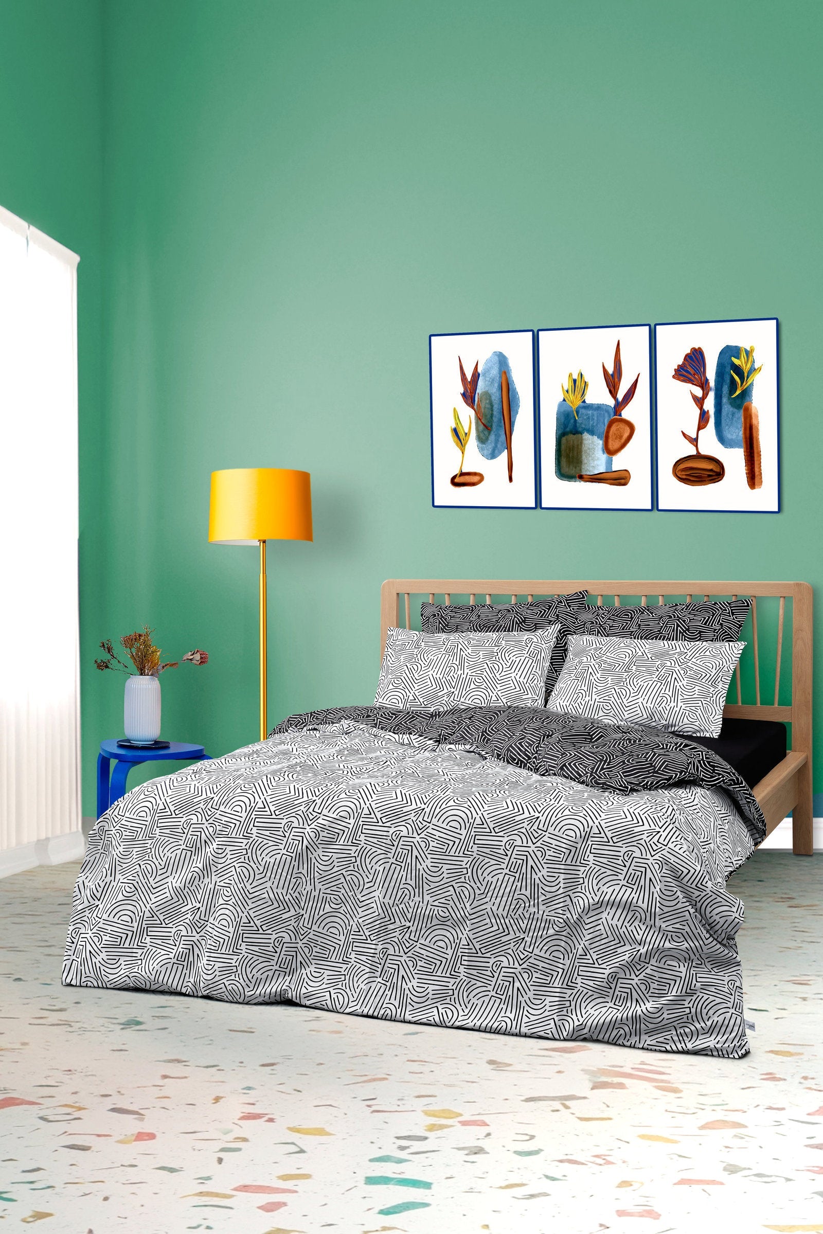 Cozy Home Mono Çift Kişilik Lastikli Çarşaflı Nevresim Takımı Maze Siyah