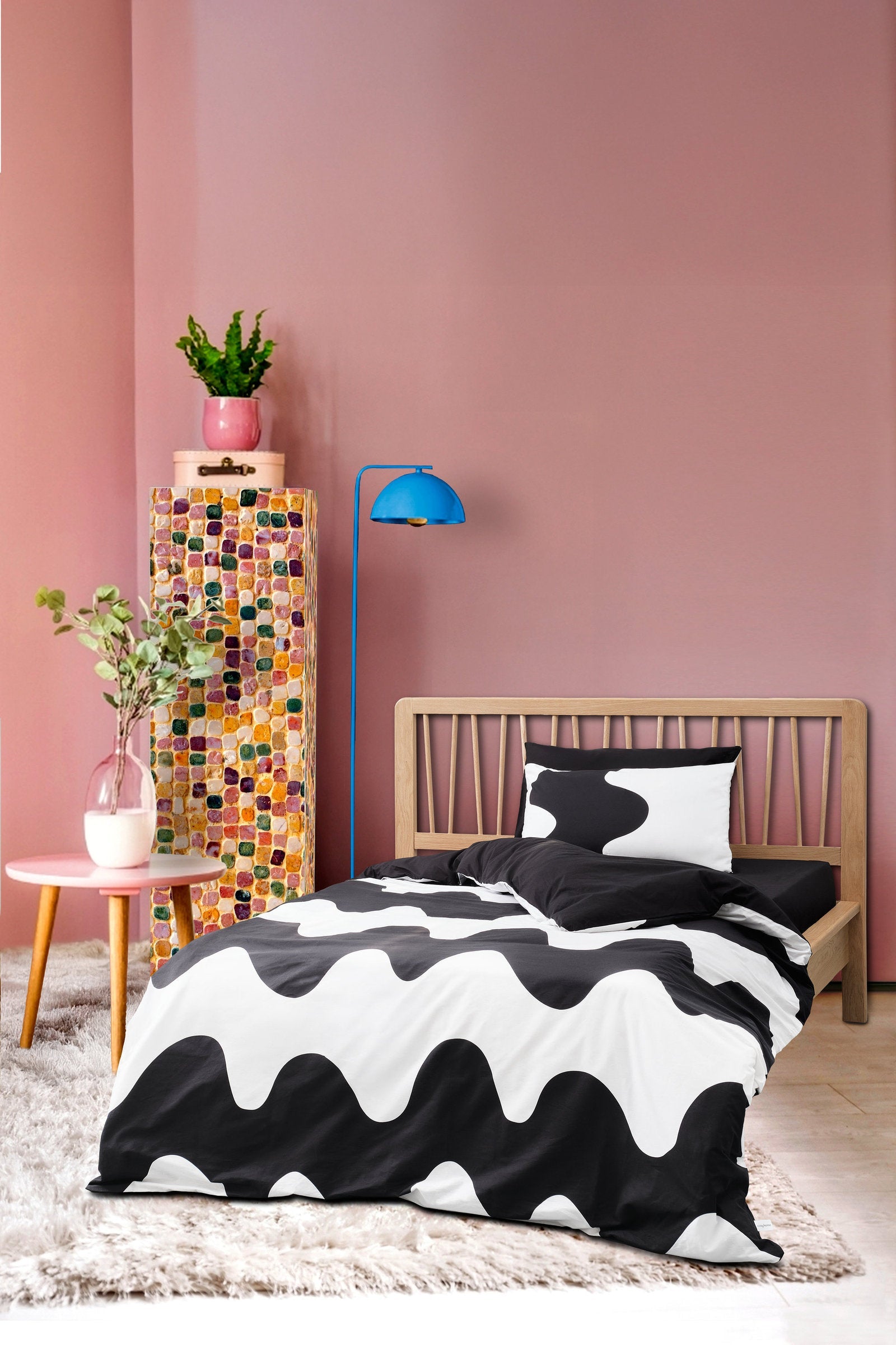 Cozy Home Mono Tek Kişilik Lastikli Çarşaflı Nevresim Takımı Flow Siyah