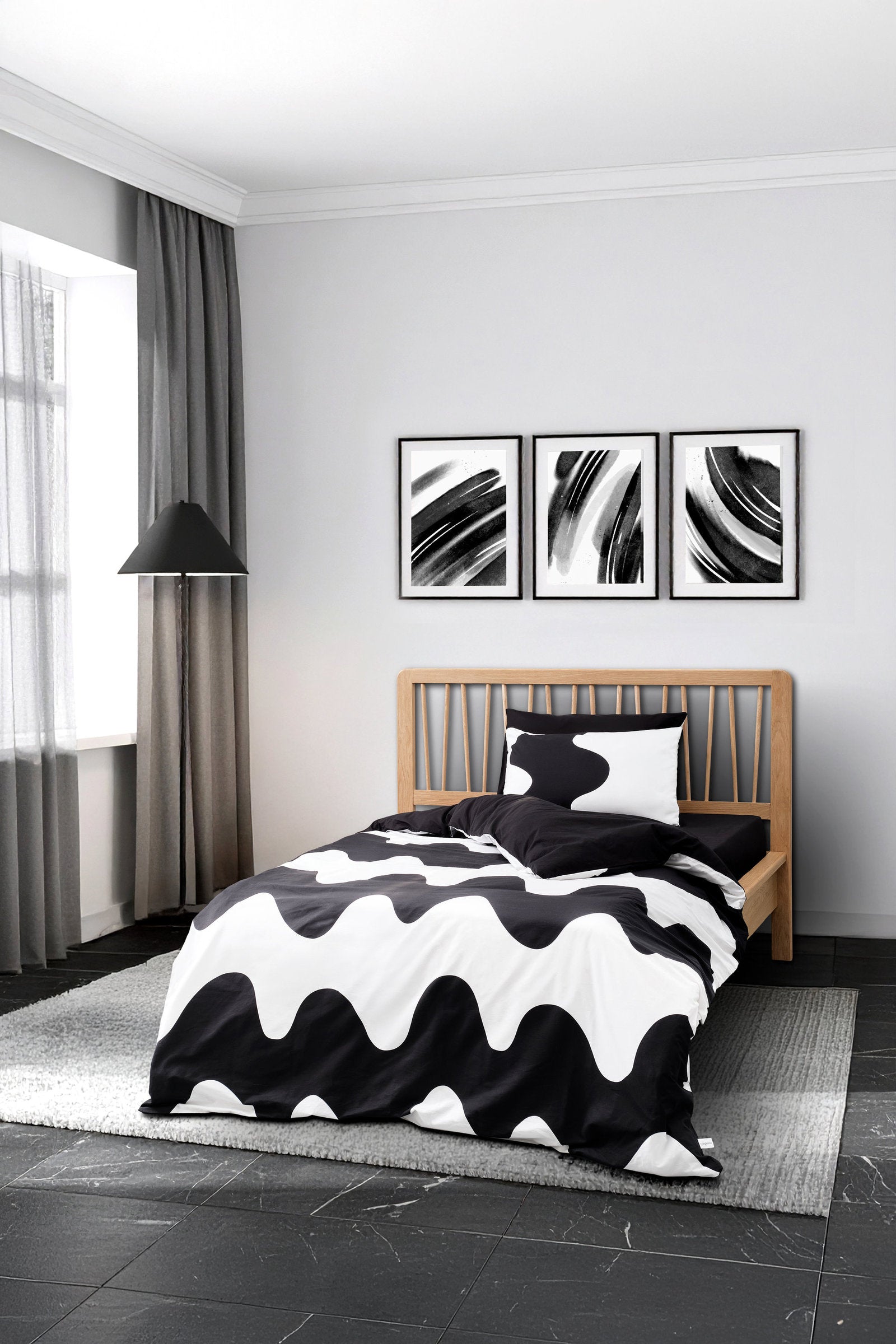 Cozy Home Mono Tek Kişilik Lastikli Çarşaflı Nevresim Takımı Flow Siyah