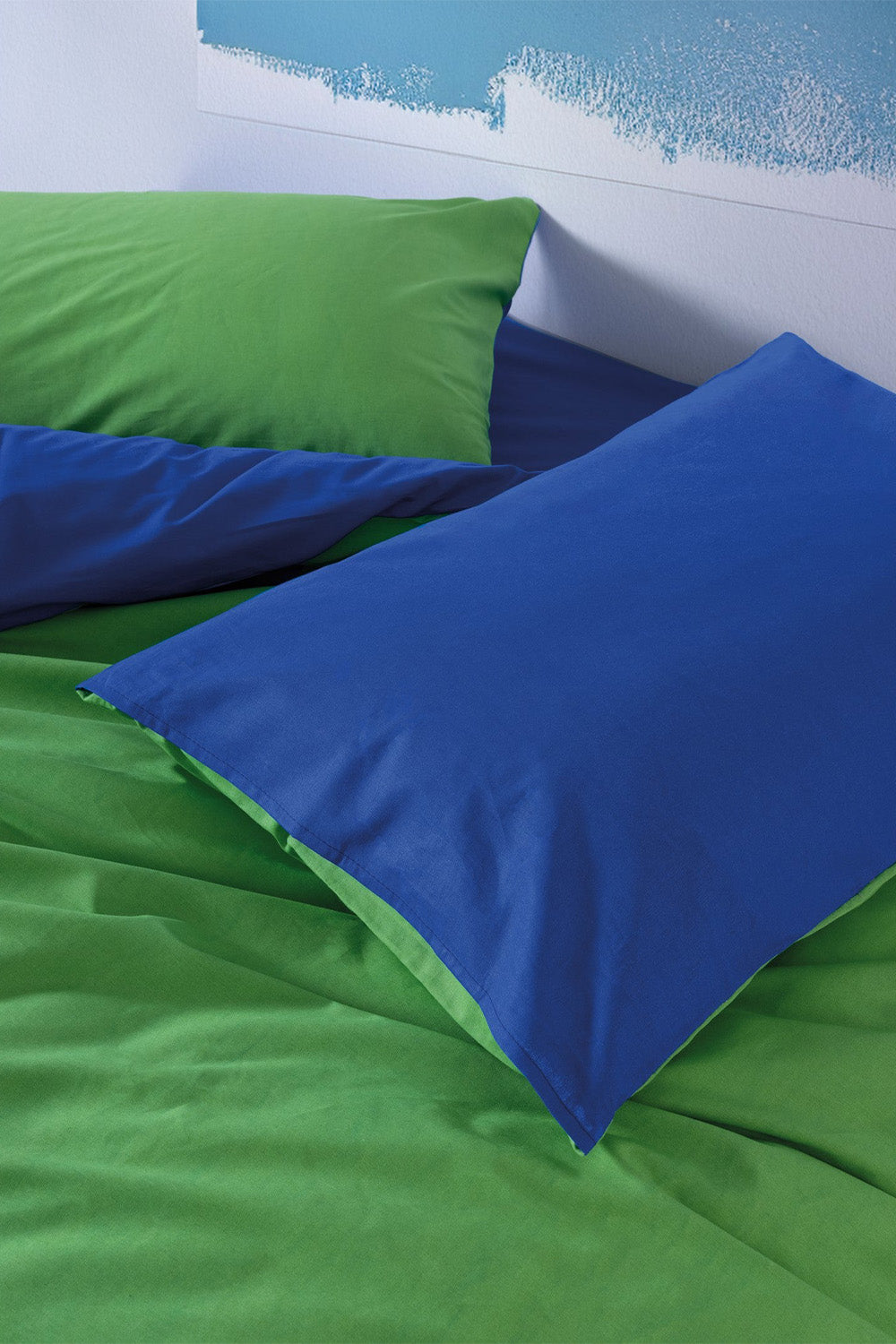 Cozy Home-Popping Colors Çift Kişilik Lastikli Çarşaflı Nevresim Takımı Sage Yeşil Mavi-Nevresim Takımı-3-Milagron.com