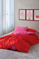 Cozy Home-Popping Colors Tek Kişilik Lastikli Çarşaflı Nevresim Takımı Sage Kırmızı Fuşya-Nevresim Takımı-1-Milagron.com