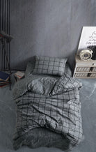 Cozy Home-Cozy Home Tek Kişilik Lastikli çarşaflı Nevresim Takımı Kare Siyah-Tek Kişilik Nevresim Takımı-3-Milagron.com