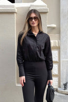 Crescent Line-Grace Gömlek Bodysuit Siyah-Gömlek-4-Milagron.com