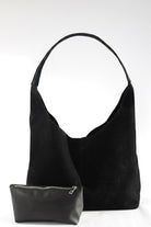 Culte-Coquette - Suede Black Süet Omuz Çantası, Büyük Boy, Geniş Hacimli-Omuz Çantası-1-Milagron.com