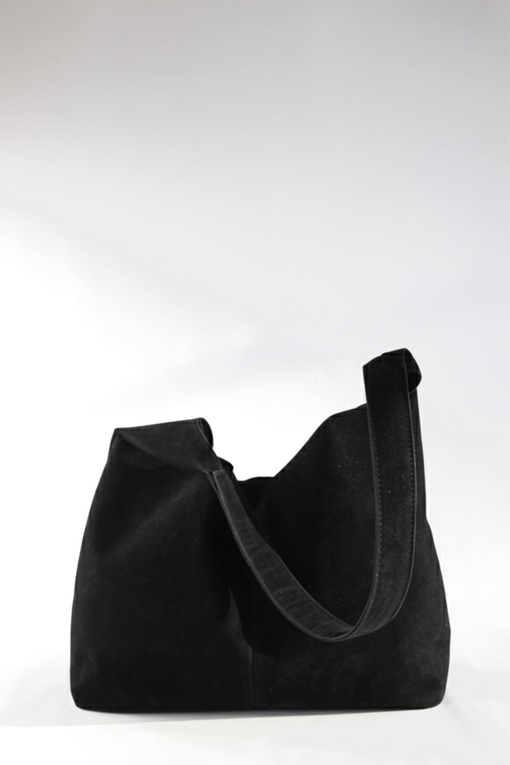 Culte-Coquette - Suede Black Süet Omuz Çantası, Büyük Boy, Geniş Hacimli-Omuz Çantası-3-Milagron.com