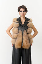 Hakiki Otoban Frost Tilki Kürklü Siyah Unisex Yelek - 1