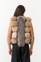 Hakiki Otoban Frost Tilki Kürklü Siyah Unisex Yelek - 4