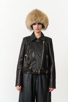 Lazer Baskılı Hakiki Kuzu Derisi Kadın Ceket - 1