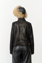 Lazer Baskılı Hakiki Kuzu Derisi Kadın Ceket - 2