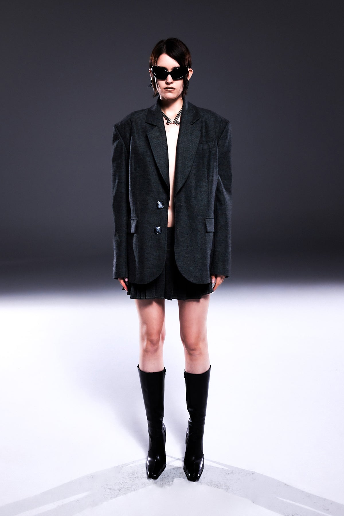 Death Is Easy-Charcoal Grey Checkered Oversize Blazer-Blazer Ceket-1-Milagron.com