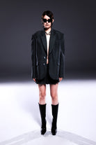 Death Is Easy-Charcoal Grey Checkered Oversize Blazer-Blazer Ceket-1-Milagron.com