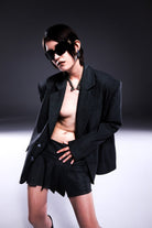 Death Is Easy-Charcoal Grey Pleated Mini Skirt-Etek-2-Milagron.com