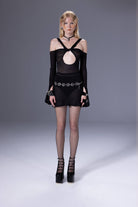 Death Is Easy-Cross Strap Cutout Knit Dress-Elbise-1-Milagron.com