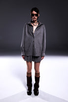 Death Is Easy-Grey Suede Oversize Button Down Shirt-Gömlek-1-Milagron.com