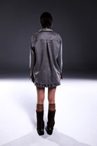 Death Is Easy-Grey Suede Oversize Button Down Shirt-Gömlek-2-Milagron.com