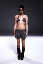 Death Is Easy-Grey Suede Pleated Mini Skirt-Etek-1-Milagron.com