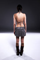 Death Is Easy-Grey Suede Pleated Mini Skirt-Etek-2-Milagron.com