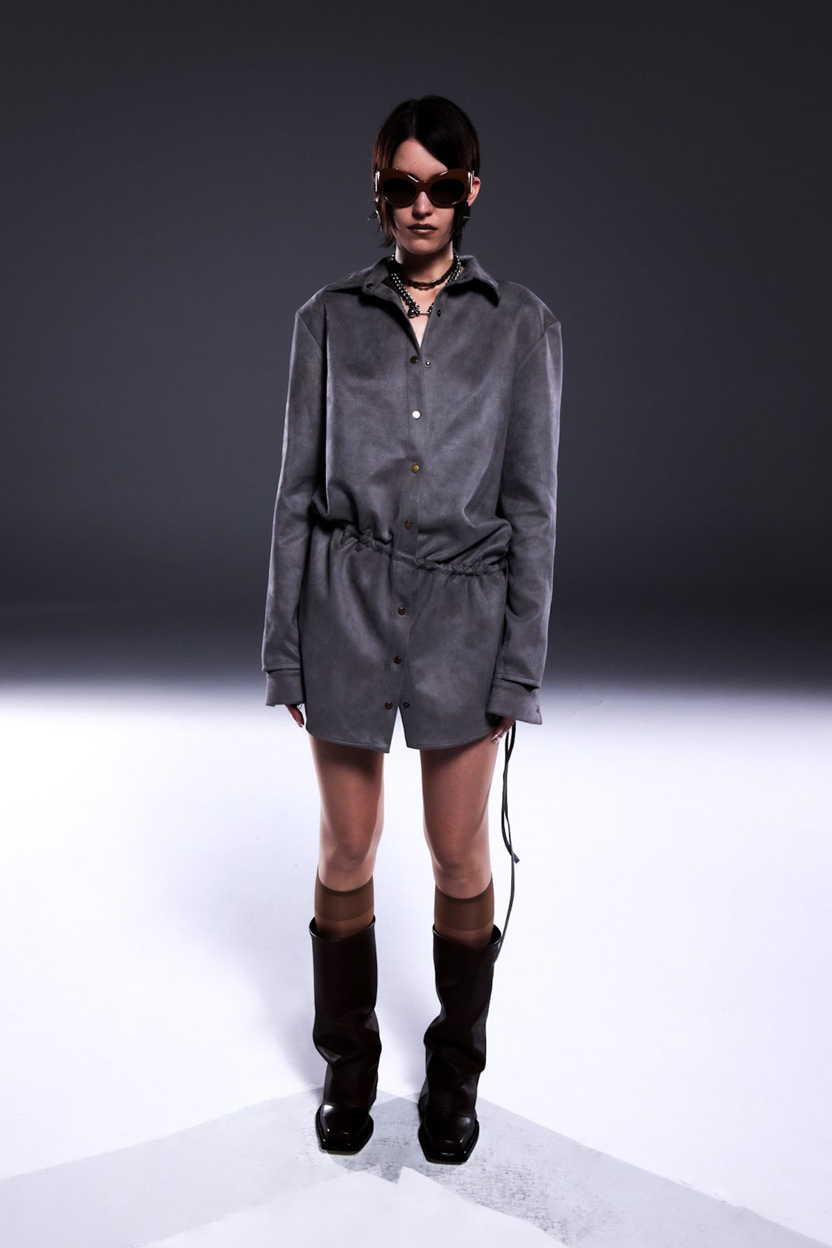 Death Is Easy-Grey Suede Shirt Dress-Elbise-1-Milagron.com