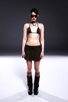 Death Is Easy-Khaki Pleated Mini Skirt-Etek-1-Milagron.com