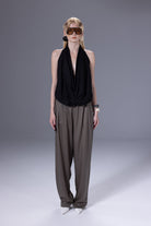 Death Is Easy-Khaki Pleated Pants-Pantolon-1-Milagron.com