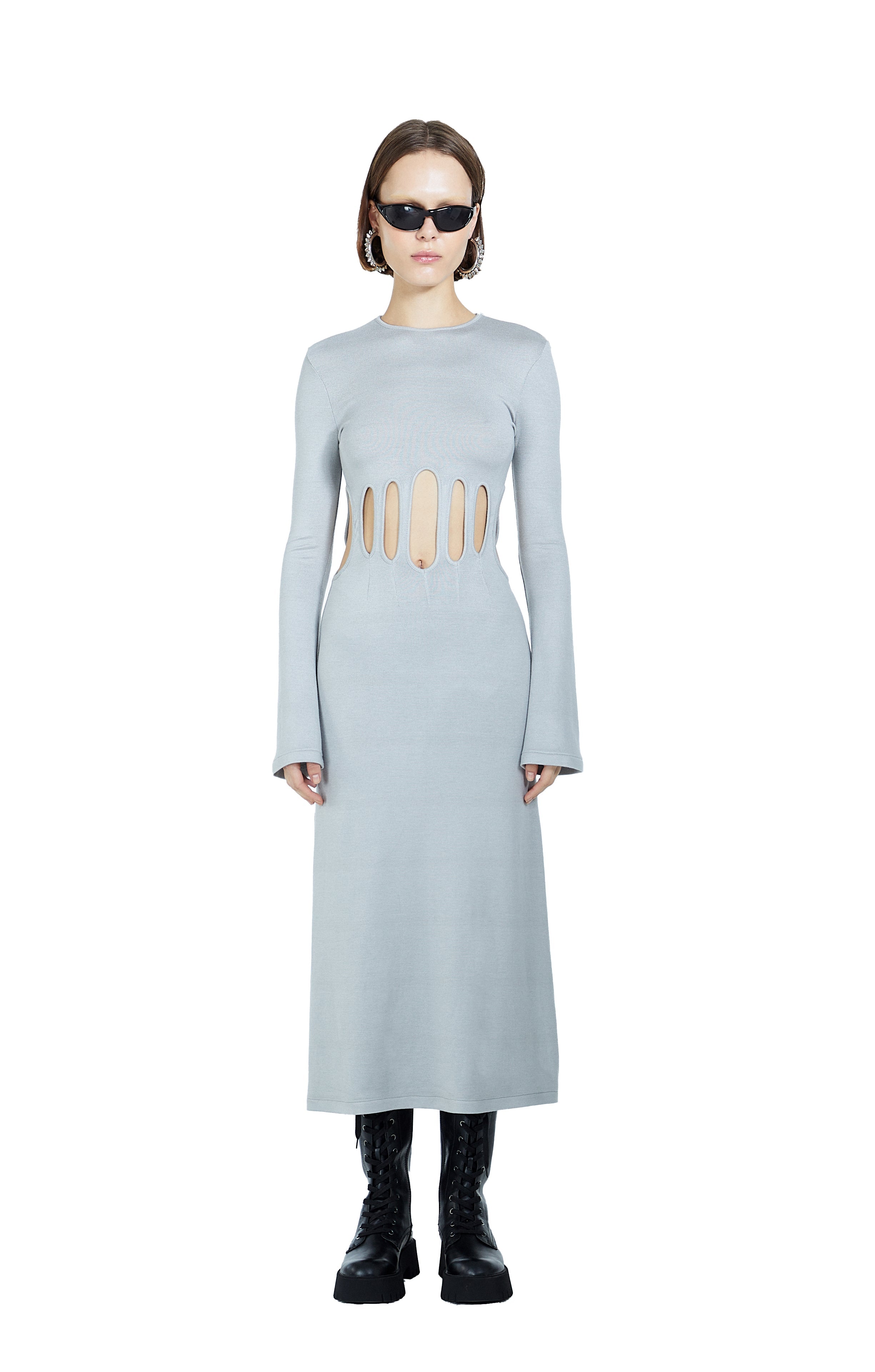 Death Is Easy-Knitted Grey Long Dress-Elbise-1-Milagron.com