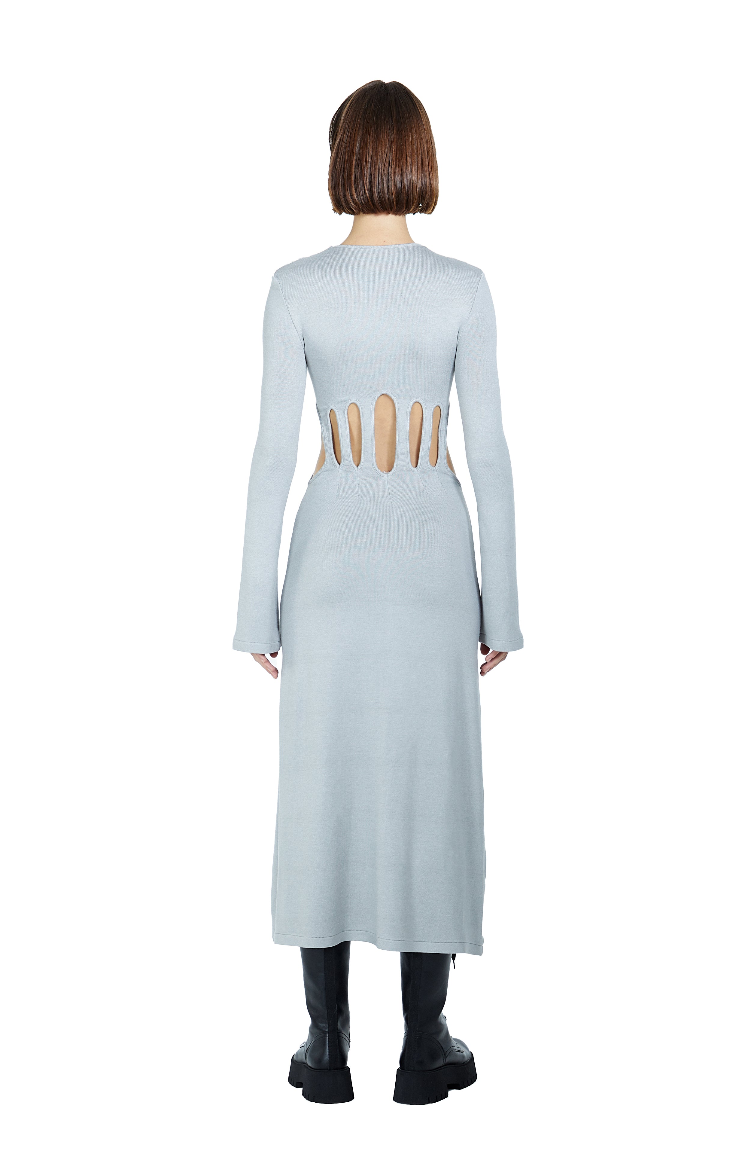 Death Is Easy-Knitted Grey Long Dress-Elbise-2-Milagron.com