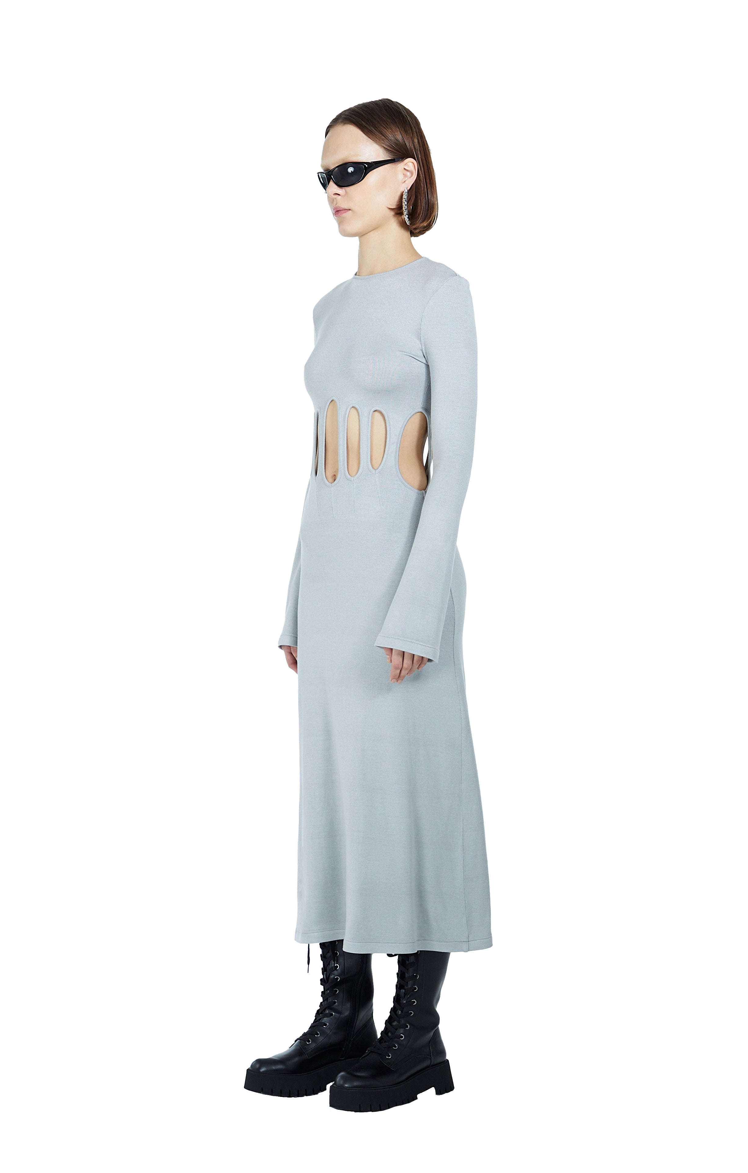 Death Is Easy-Knitted Grey Long Dress-Elbise-3-Milagron.com