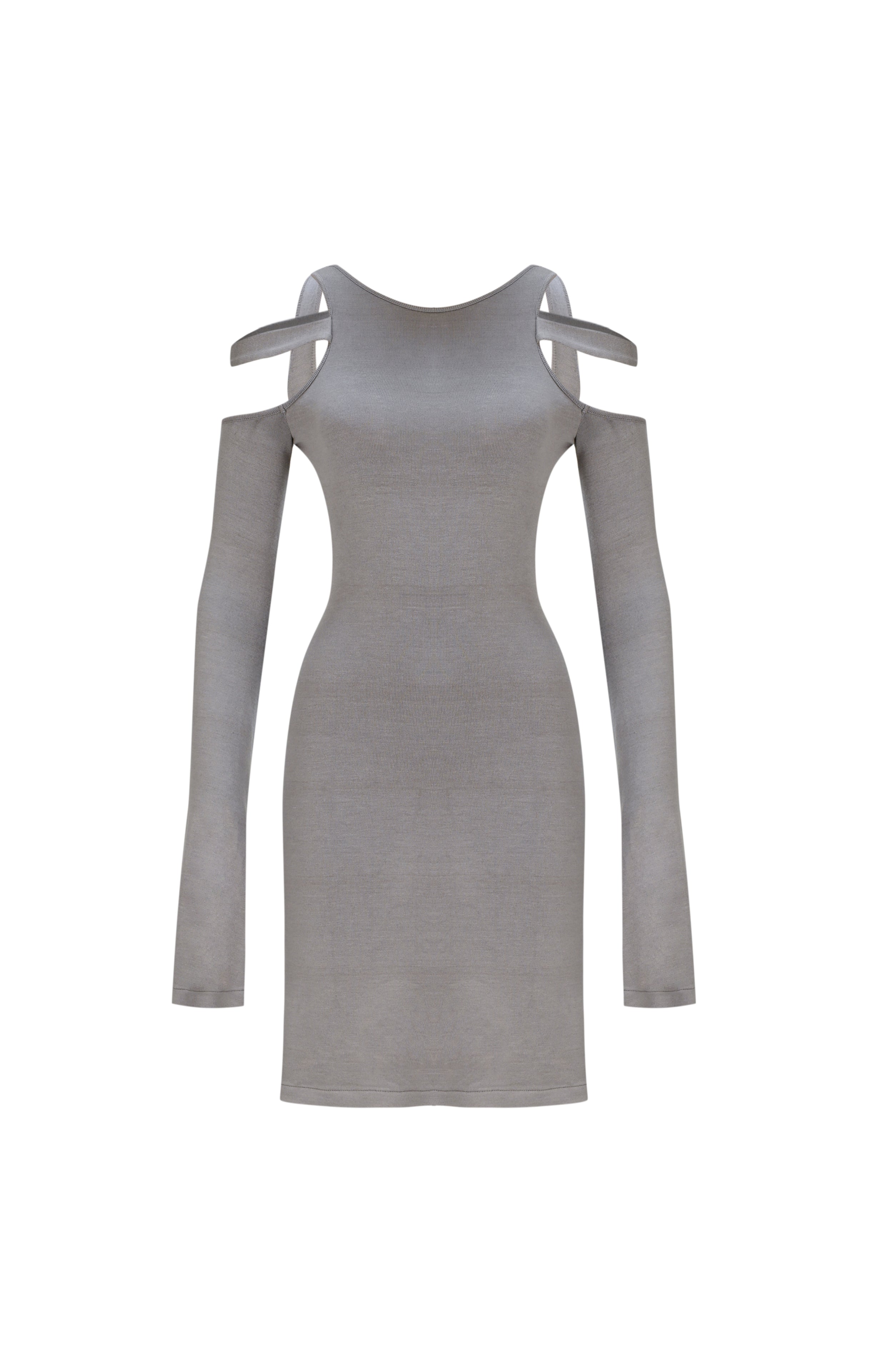 Death Is Easy-Knitted Grey Mini Backless Dress-Elbise-4-Milagron.com